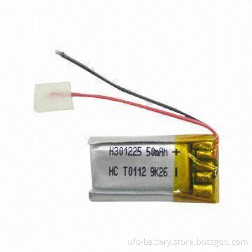 50mAh Rechargeable Li-polymer Battery with 3.7V Voltage and 2.75V End Voltage